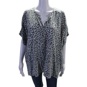 Curation Womens Animal Print Short Sleeves Blouse White Grey Size One Size